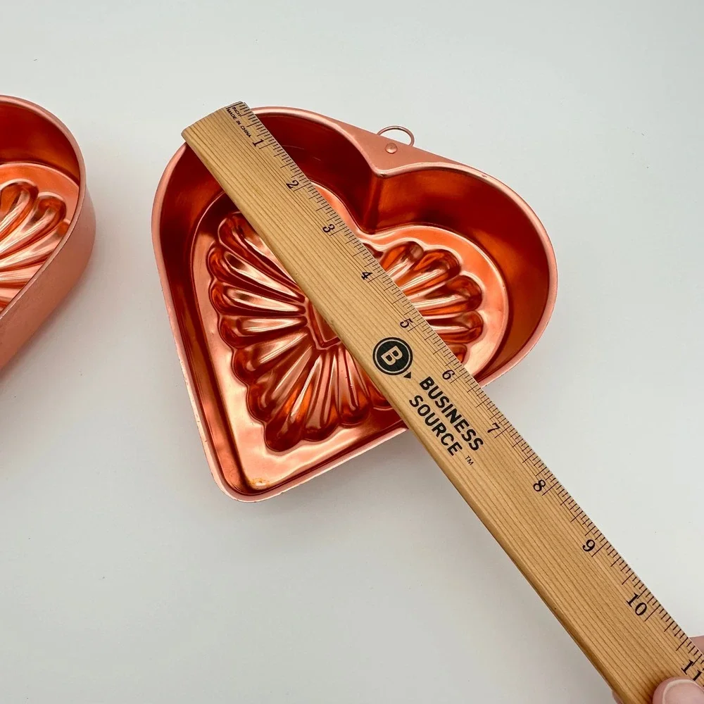 Vintage Copper Heart Jello Mold Set 2pc Sunburst Fluted Wall Hanging Decor